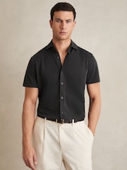 Reiss Black Robbie Modal-Blend Shirt - Image 1 of 5