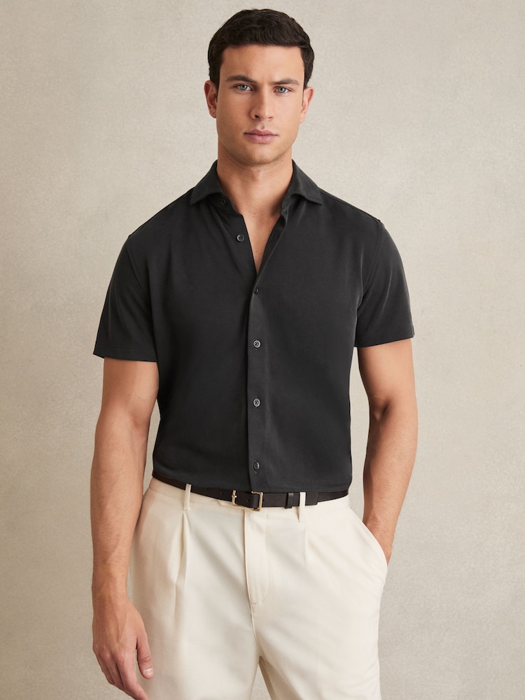 Reiss Black Robbie Modal-Blend Shirt - Image 1 of 5