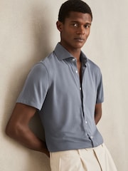 Reiss Airforce Blue Robbie Modal-Blend Shirt - Image 1 of 6
