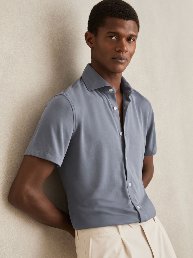 Reiss Airforce Blue Robbie Modal-Blend Shirt - Image 1 of 6