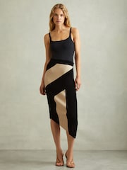 Reiss Jess gebreide asymmetrische midirok met kleurblokken - Image 1 of 6