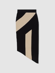 Reiss Jess gebreide asymmetrische midirok met kleurblokken - Image 2 of 6