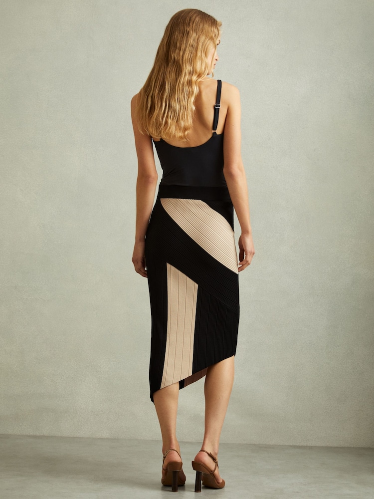 Reiss Jess gebreide asymmetrische midirok met kleurblokken - Image 5 of 6