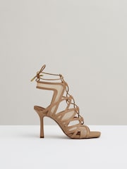 Reiss Neutral Kimberly Mesh Leather Strappy Heels - Image 1 of 5