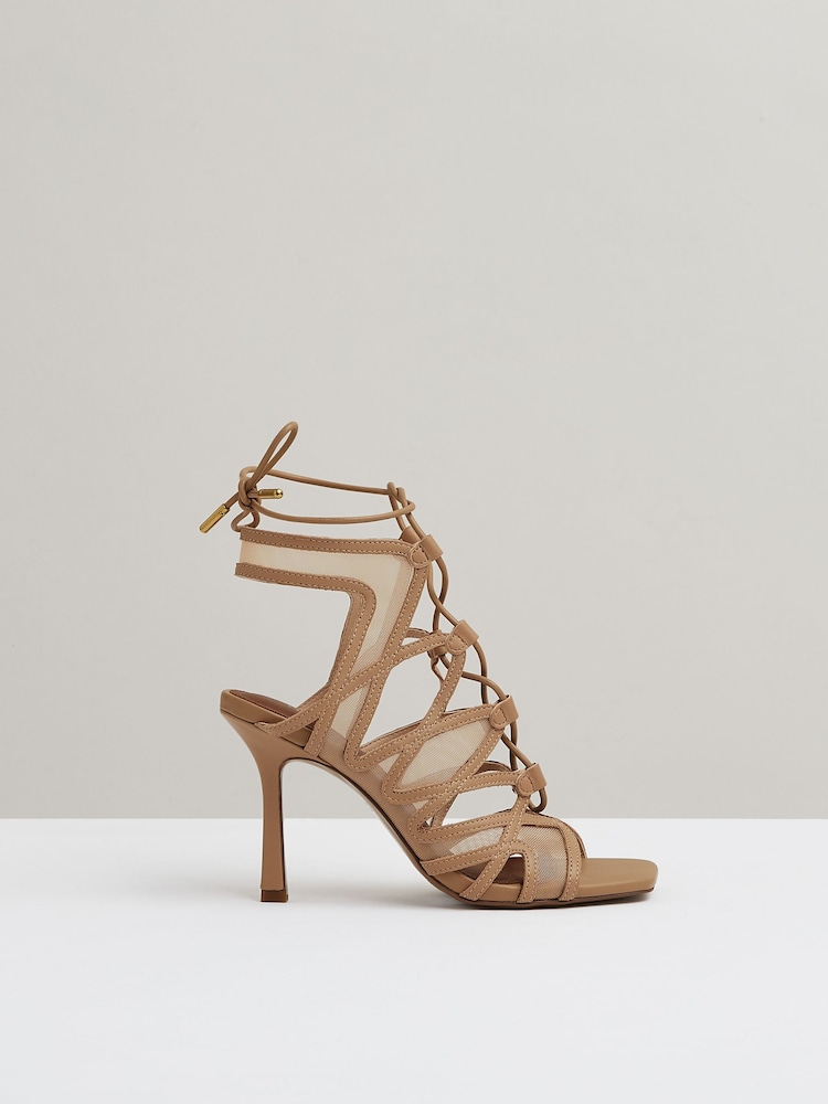 Reiss Neutral Kimberly Mesh Leather Strappy Heels - Image 1 of 5