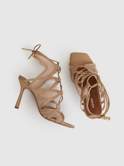Reiss Neutral Kimberly Mesh Leather Strappy Heels - Image 3 of 5