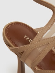 Reiss Neutral Kimberly Mesh Leather Strappy Heels - Image 4 of 5