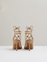 Reiss Neutral Kimberly Mesh Leather Strappy Heels - Image 5 of 5