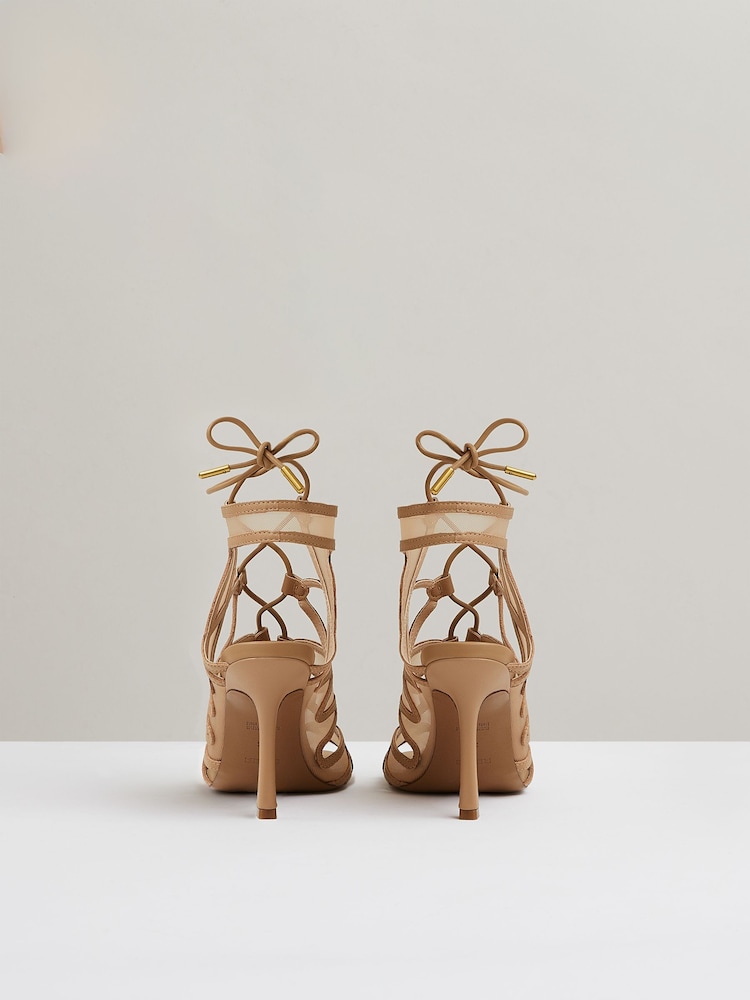 Reiss Neutral Kimberly Mesh Leather Strappy Heels - Image 5 of 5