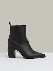 Reiss Black Amy Leather Blocked Heel Ankle Boots - Image 1 of 5