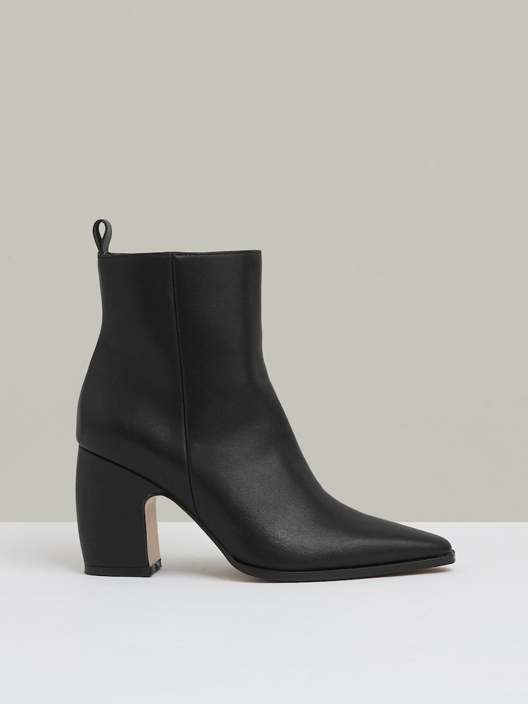 Reiss Black Amy Leather Blocked Heel Ankle Boots - Image 1 of 5