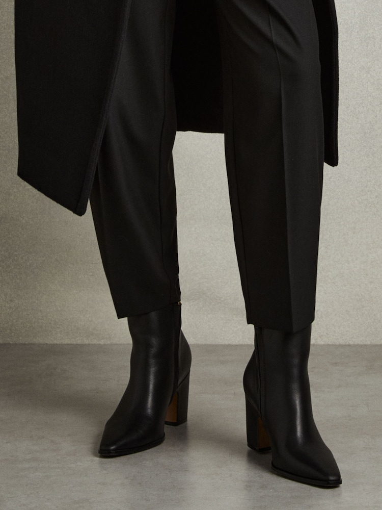 Reiss Black Amy Leather Blocked Heel Ankle Boots - Image 2 of 5