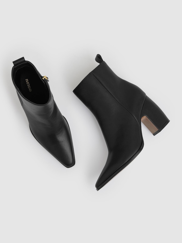 Reiss Black Amy Leather Blocked Heel Ankle Boots - Image 3 of 5