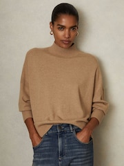 Reiss Camel Alicia Wool Blend Funnel Neck Jumper - Image 1 of 5