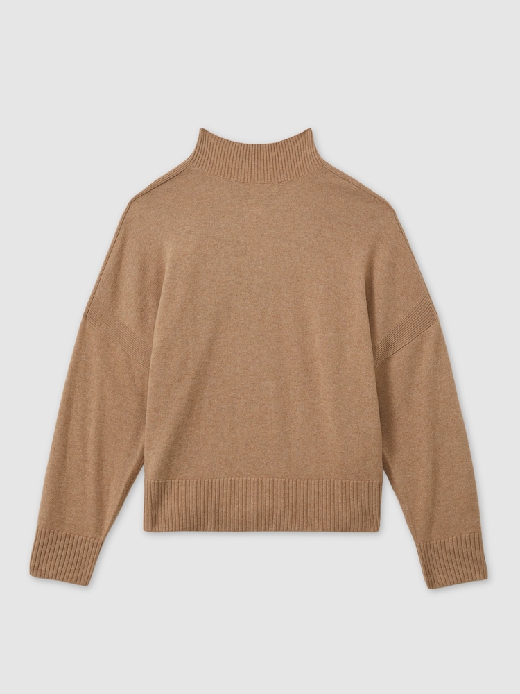 Reiss Camel Alicia Wool Blend Funnel Neck Jumper - Image 2 of 5