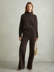 Reiss Chocolate Alicia Wool Blend Funnel Neck Jumper - Image 1 of 5