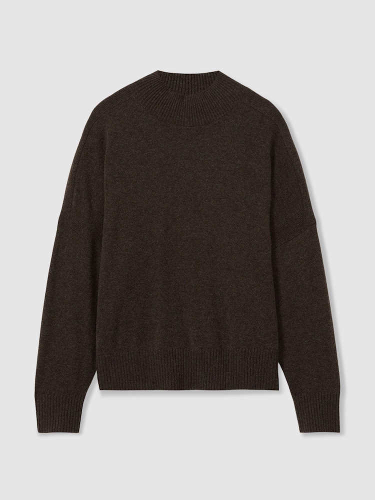 Reiss Chocolate Alicia Wool Blend Funnel Neck Jumper - Image 2 of 5