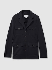 Reiss Navy Jessie Ponte Button-Through Overshirt - Image 2 of 6