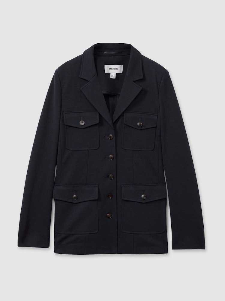 Reiss Navy Jessie Ponte Button-Through Overshirt - Image 2 of 6