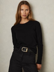Reiss Black Annie Wool Blend Crew Neck Jumper with Cashmere - Image 1 of 5