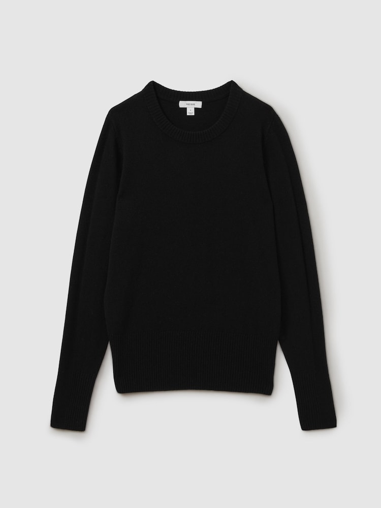 Reiss Black Annie Wool Blend Crew Neck Jumper with Cashmere - Image 2 of 5