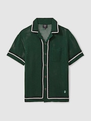 Reiss Dark Green Lucca Ché Crochet Contrast Trim Cuban Collar Shirt - Image 2 of 5