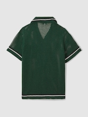 Reiss Dark Green Lucca Ché Crochet Contrast Trim Cuban Collar Shirt - Image 3 of 5