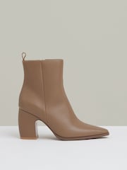 Reiss Taupe Amy Leather Blocked Heel Ankle Boots - Image 1 of 5