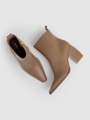 Reiss Taupe Amy Leather Blocked Heel Ankle Boots - Image 3 of 5