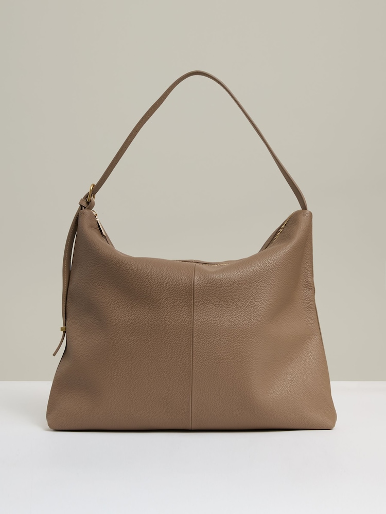 Reiss Taupe Vigo Grained Leather Tote Bag - Image 1 of 5