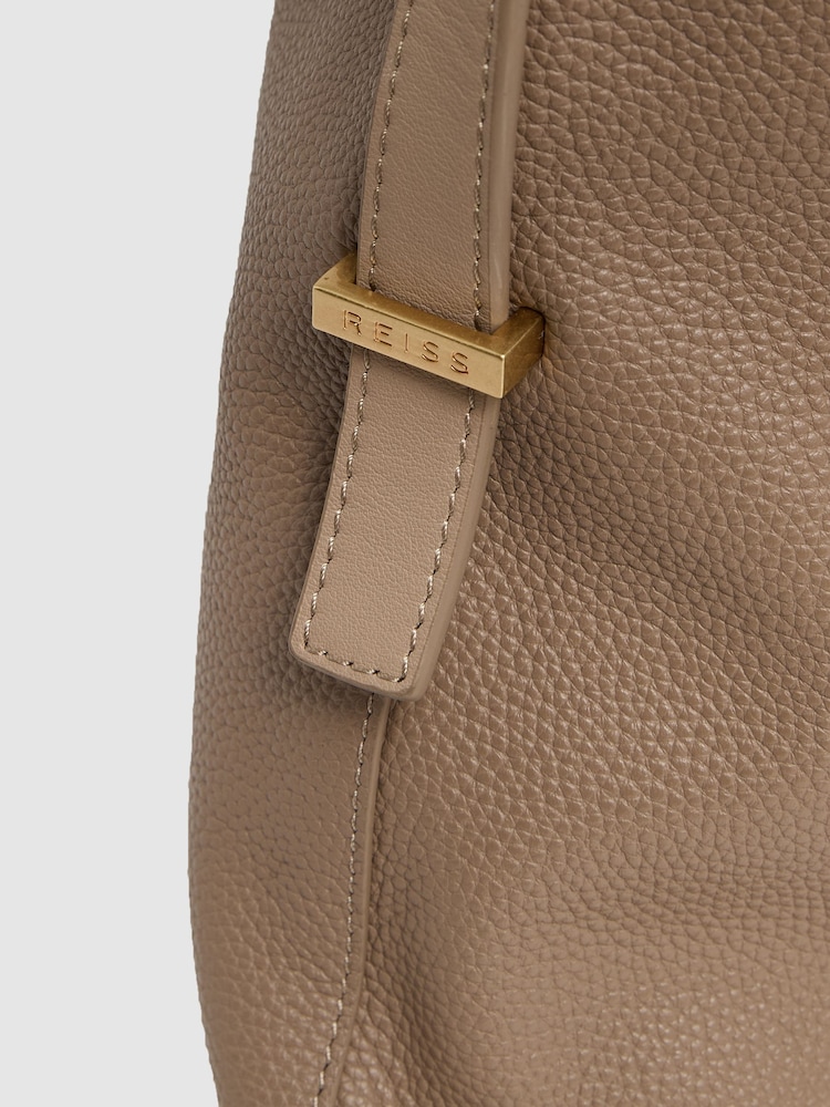Reiss Taupe Vigo Grained Leather Tote Bag - Image 5 of 5