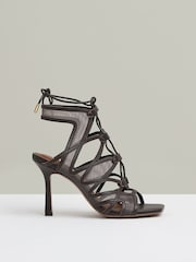 Reiss Chocolate Kimberly Mesh Leather Strappy Heels - Image 1 of 5