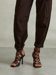 Reiss Chocolate Kimberly Mesh Leather Strappy Heels - Image 2 of 5