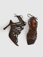 Reiss Chocolate Kimberly Mesh Leather Strappy Heels - Image 3 of 5