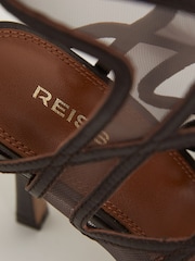 Reiss Chocolate Kimberly Mesh Leather Strappy Heels - Image 4 of 5