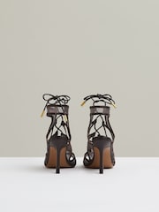 Reiss Chocolate Kimberly Mesh Leather Strappy Heels - Image 5 of 5