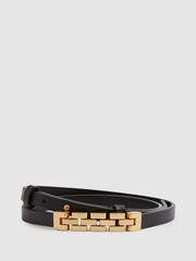 Reiss Black Hallie Thin Leather Chain Detail Belt - Image 1 of 4