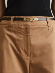 Reiss Black Hallie Thin Leather Chain Detail Belt - Image 2 of 4