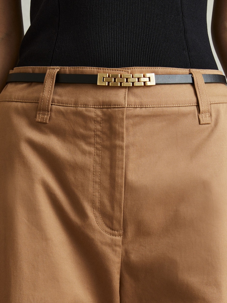 Reiss Black Hallie Thin Leather Chain Detail Belt - Image 2 of 4