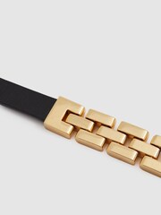 Reiss Black Hallie Thin Leather Chain Detail Belt - Image 3 of 4