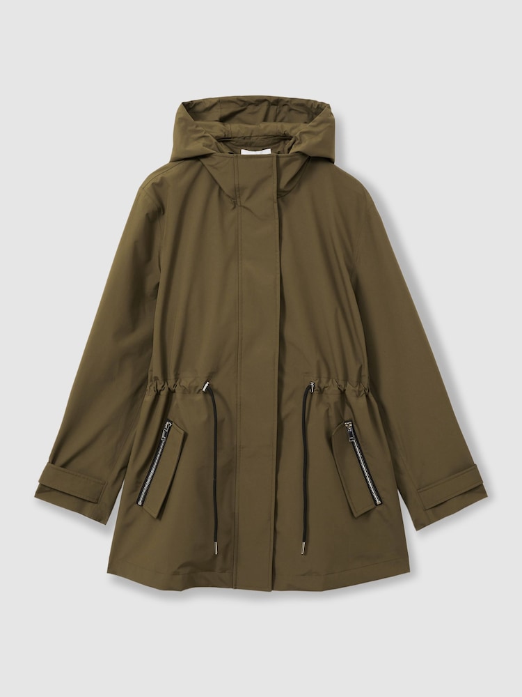 Reiss Khaki Tia Removable Hooded Insert Water Repellent Raincoat - Image 2 of 7