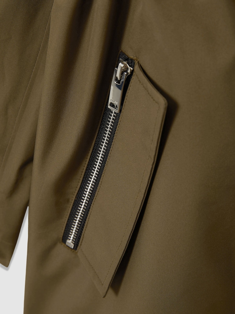 Reiss Khaki Tia Removable Hooded Insert Water Repellent Raincoat - Image 7 of 7