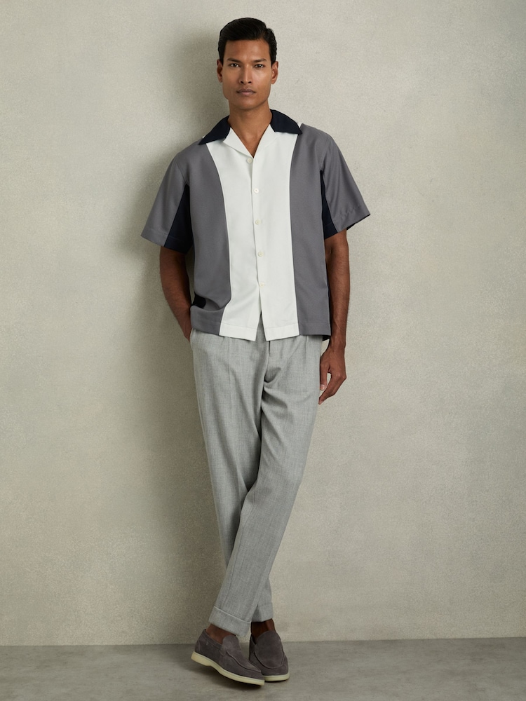 Reiss Blue Multi Dalorian Colourblock Cuban Collar Shirt - Image 1 of 6