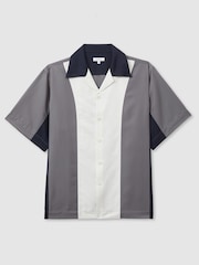 Reiss Blue Multi Dalorian Colourblock Cuban Collar Shirt - Image 2 of 6
