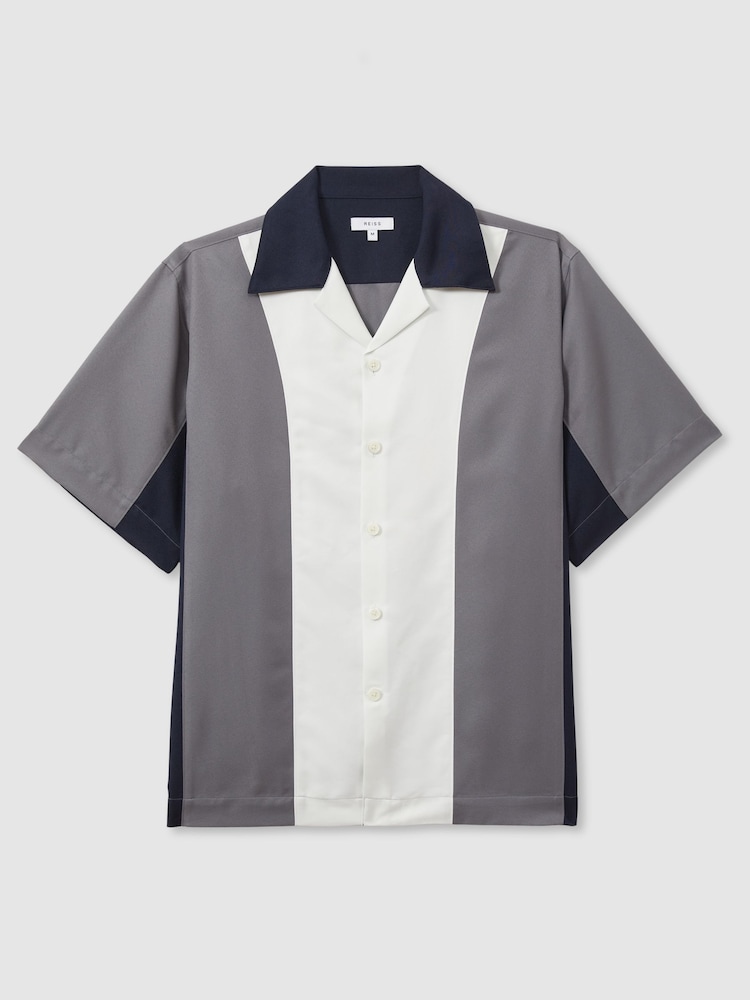 Reiss Blue Multi Dalorian Colourblock Cuban Collar Shirt - Image 2 of 6