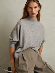 Reiss Grey Marl Alicia Wool Blend Funnel Neck Jumper - Image 1 of 5