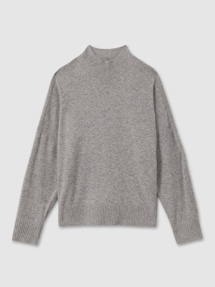 Reiss Grey Marl Alicia Wool Blend Funnel Neck Jumper - Image 2 of 5