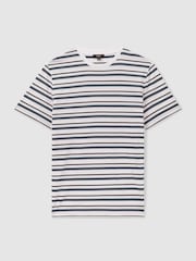 Reiss White/Airforce Blue Bonne Mercerised Cotton Striped Crew Neck T-Shirt - Image 2 of 5