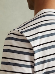 Reiss White/Airforce Blue Bonne Mercerised Cotton Striped Crew Neck T-Shirt - Image 3 of 5