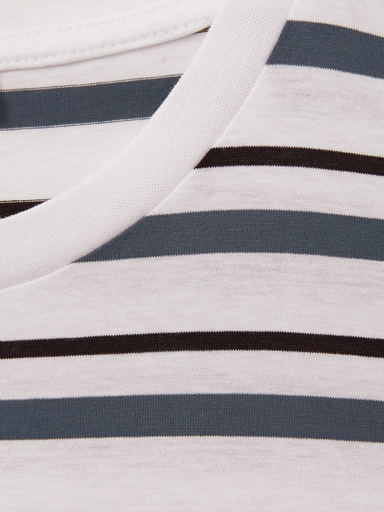 Reiss White/Airforce Blue Bonne Mercerised Cotton Striped Crew Neck T-Shirt - Image 5 of 5